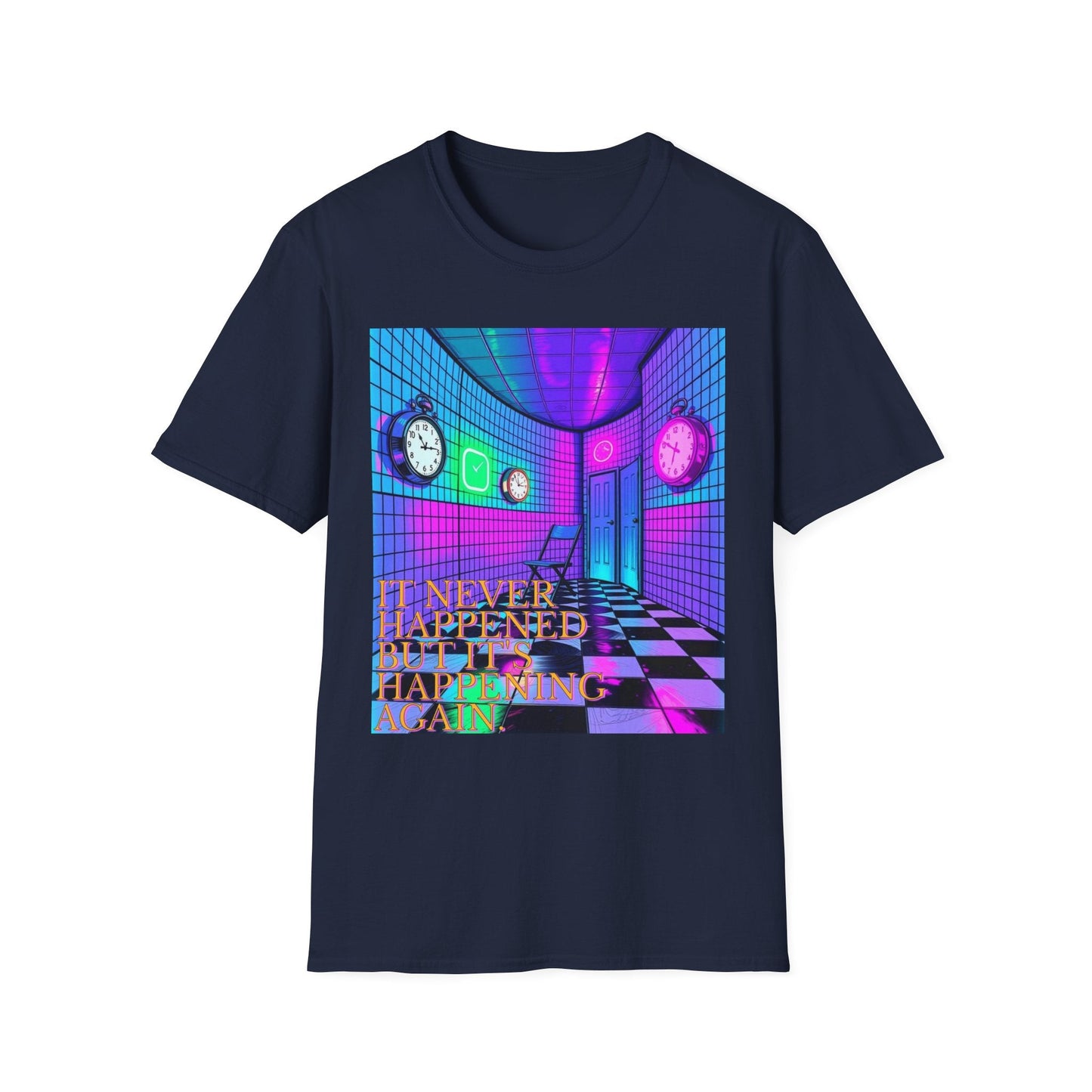 "It Never Happened, But It's Happening Again — Liminal Clock Tee" Printify