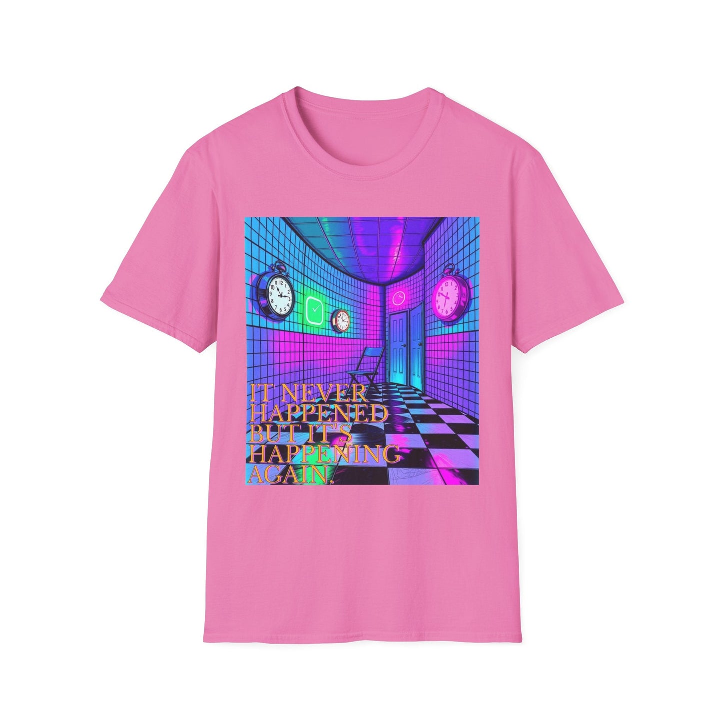 "It Never Happened, But It's Happening Again — Liminal Clock Tee" Printify