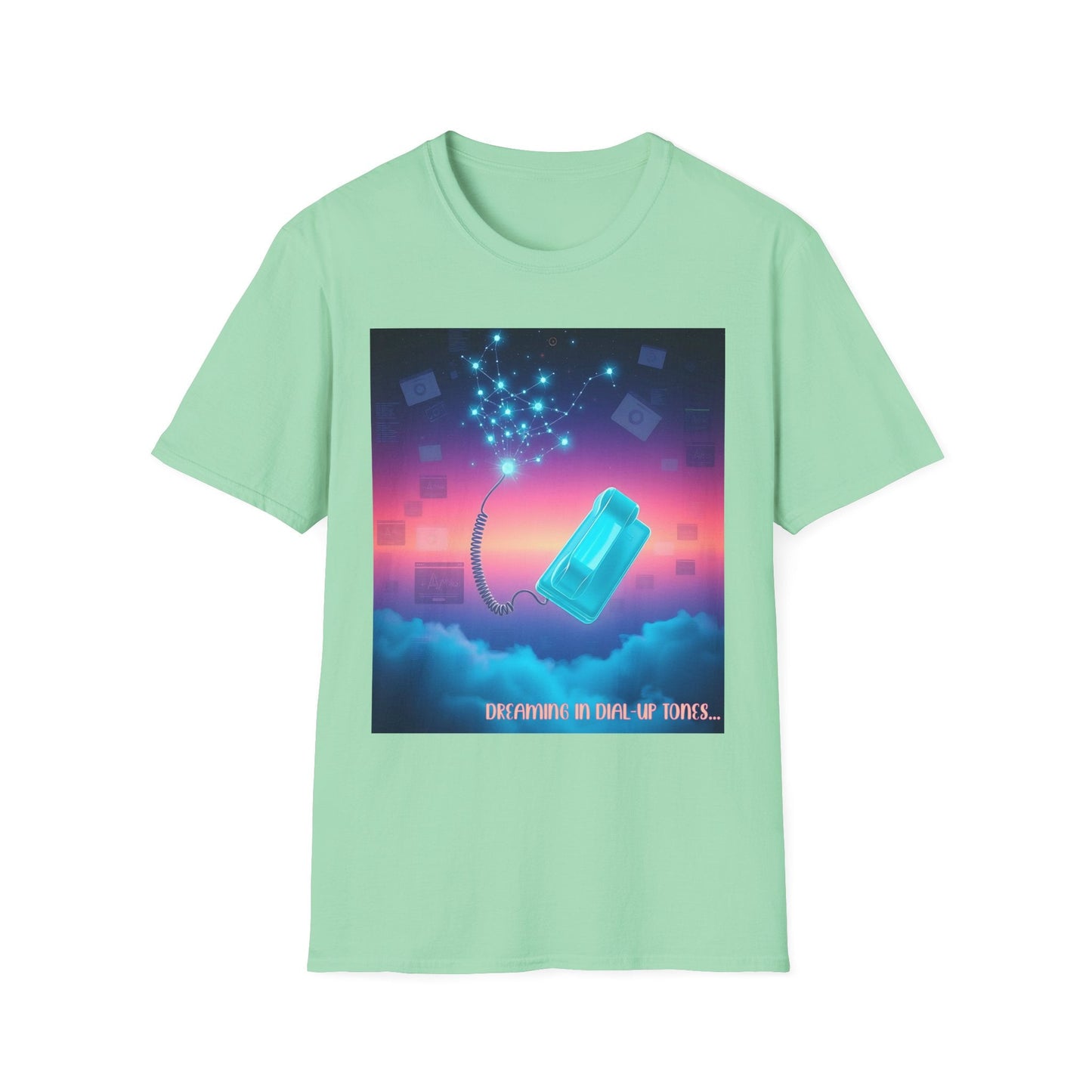 "Dreaming in Dial-Up Tones — Drip Time Surrealist Tee" Printify