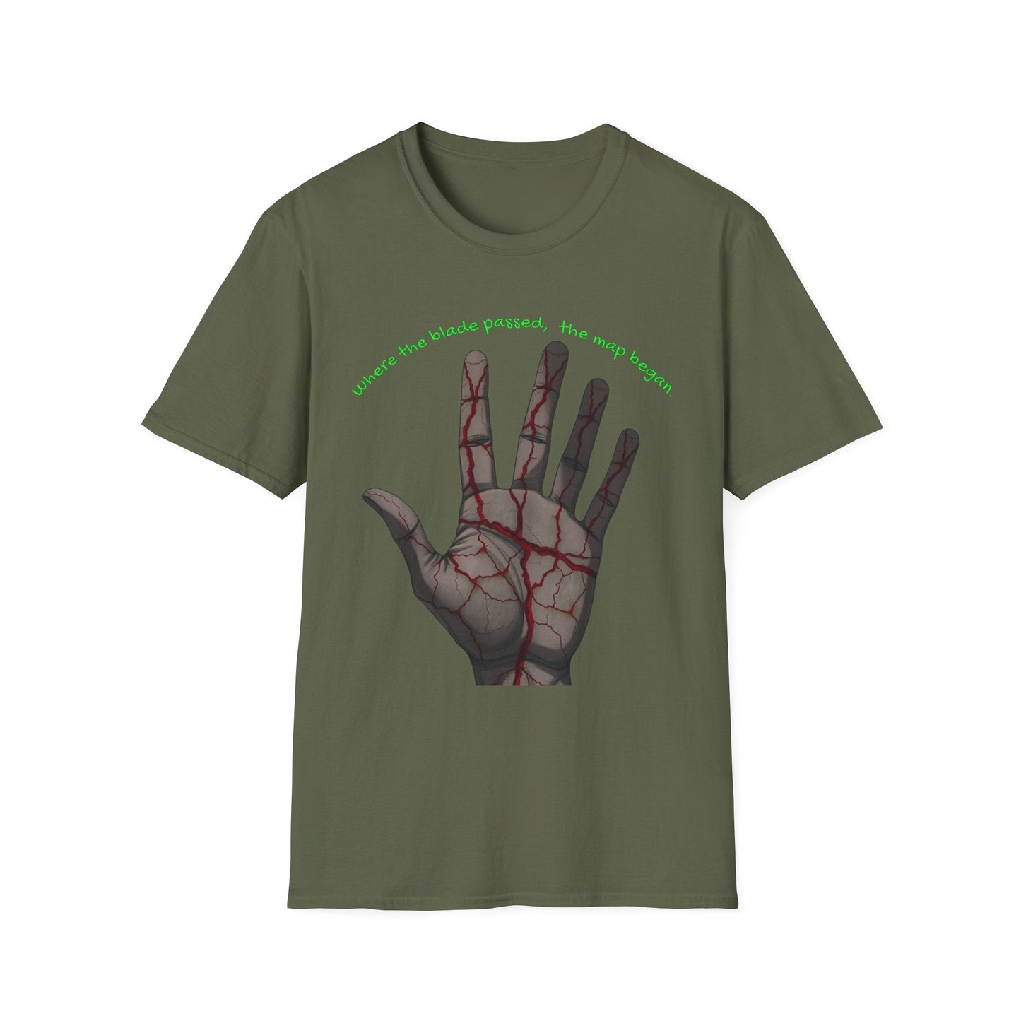 Scars as Cartography – Wounded Palm Map Tee Printify