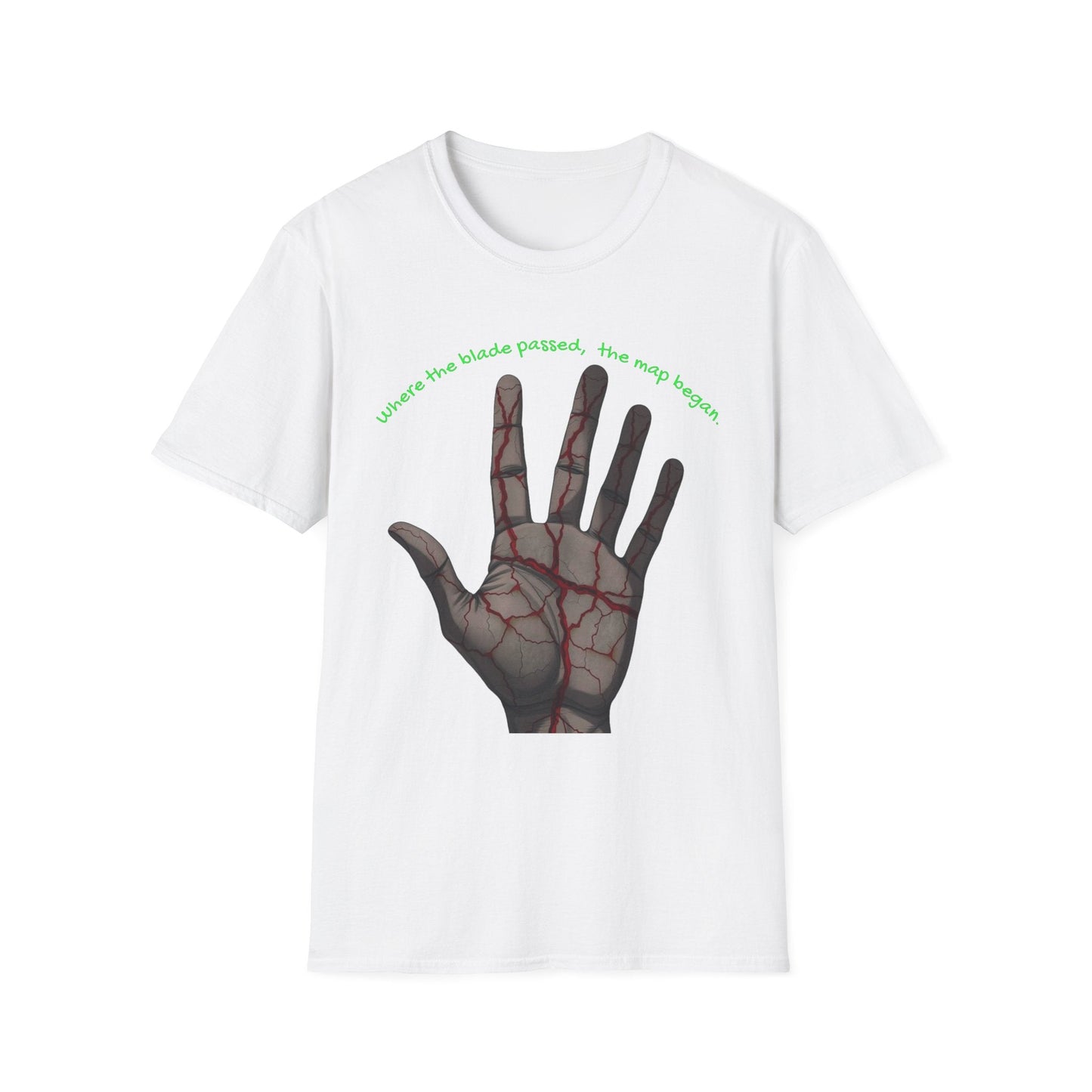 Scars as Cartography – Wounded Palm Map Tee Printify