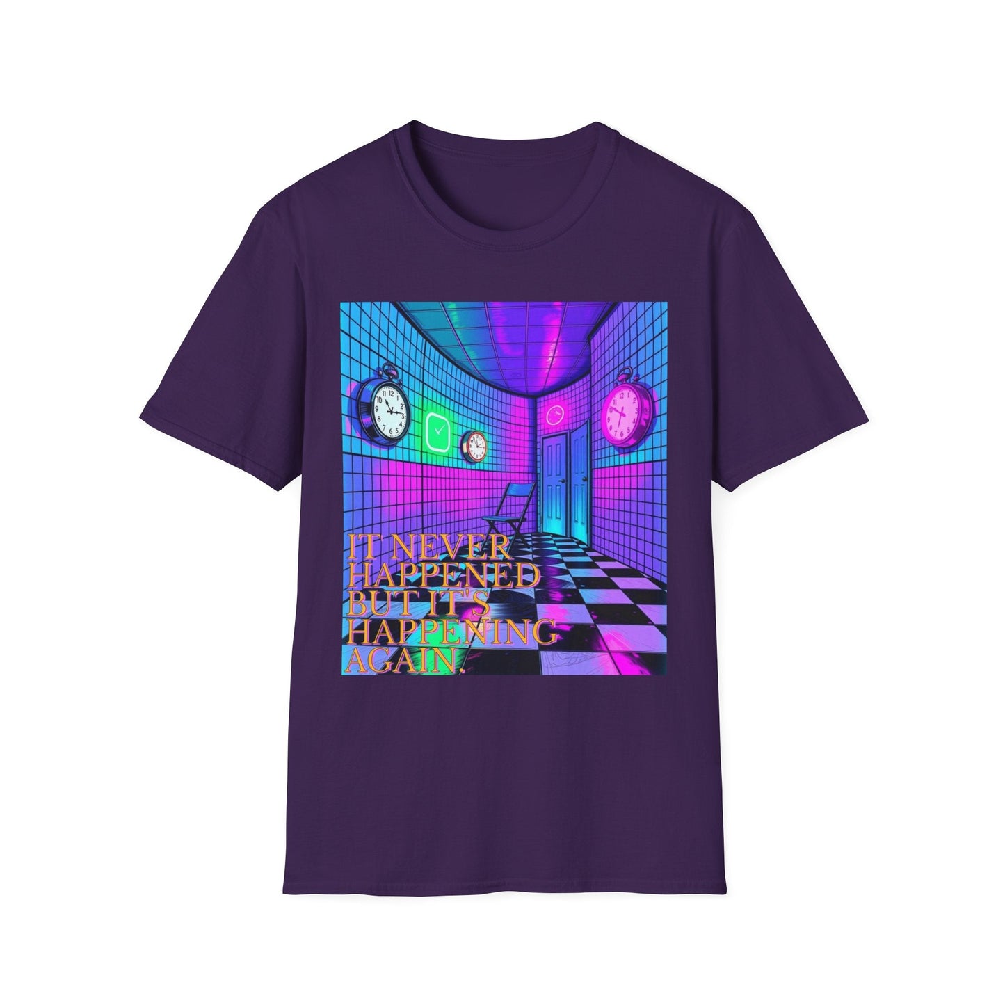 "It Never Happened, But It's Happening Again — Liminal Clock Tee" Printify