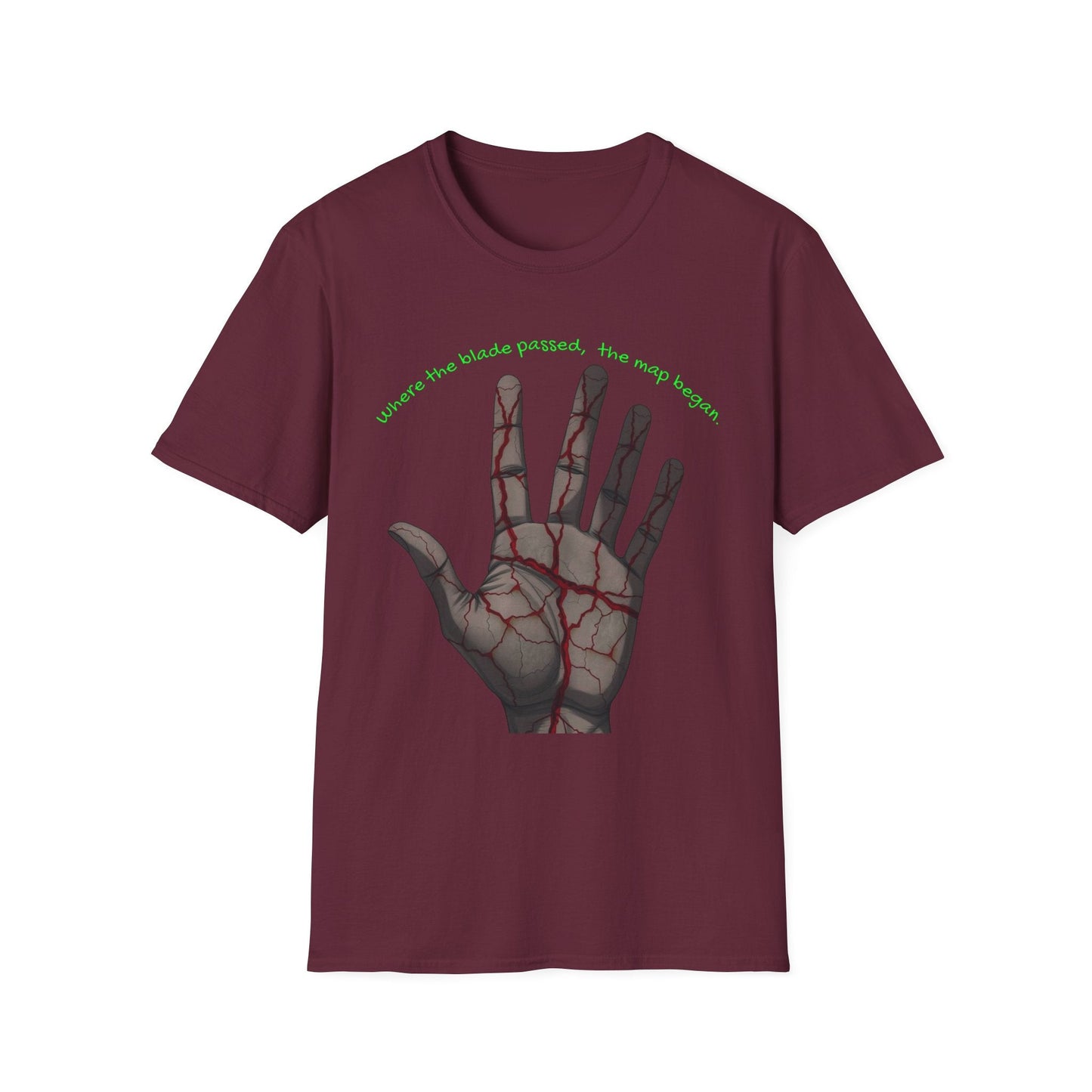 Scars as Cartography – Wounded Palm Map Tee Printify