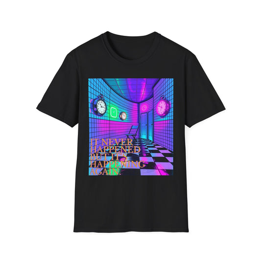 "It Never Happened, But It's Happening Again — Liminal Clock Tee" Printify