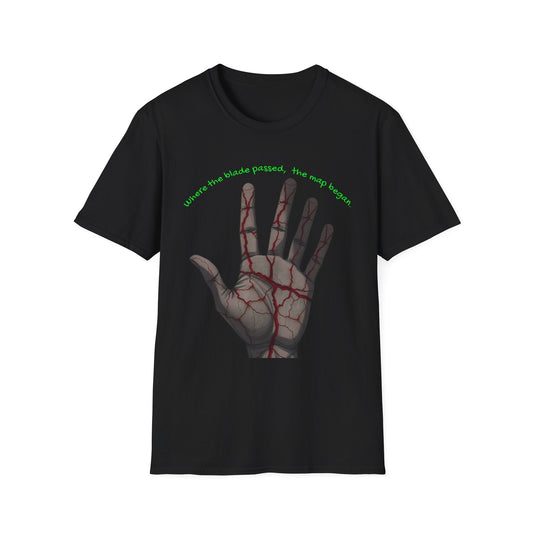 Scars as Cartography – Wounded Palm Map Tee Printify