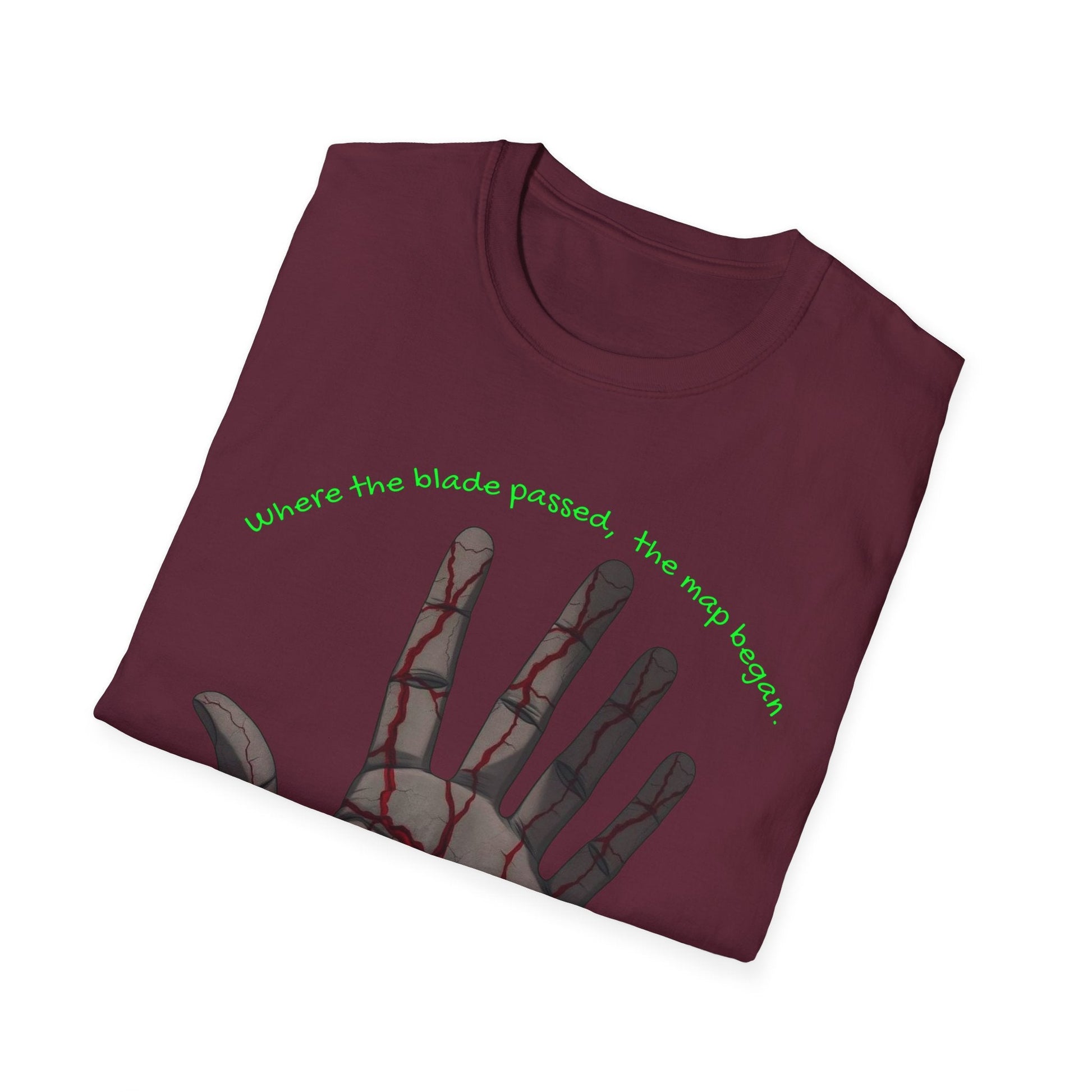 Scars as Cartography – Wounded Palm Map Tee Printify