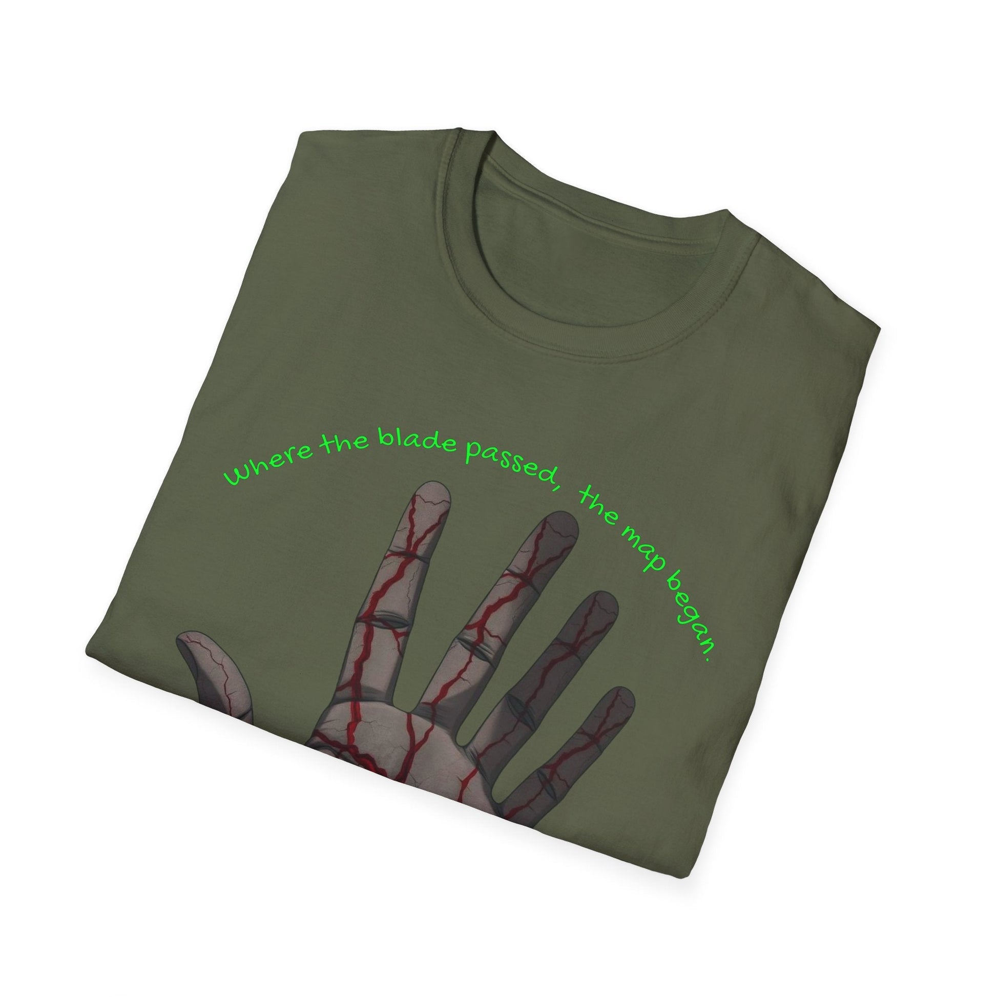 Scars as Cartography – Wounded Palm Map Tee Printify
